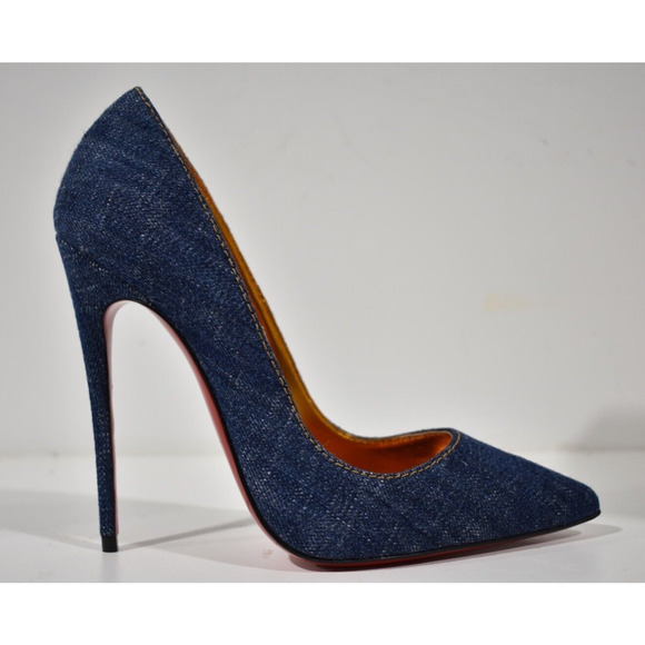 Christian Louboutin So Kate 120 Blue Denim Saba Gold Stiletto Heel Pump 38 - Picture 2 of 12